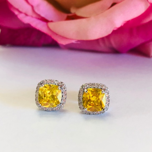 Jewelry - Yellow Topaz Silver Plated Stud Earrings